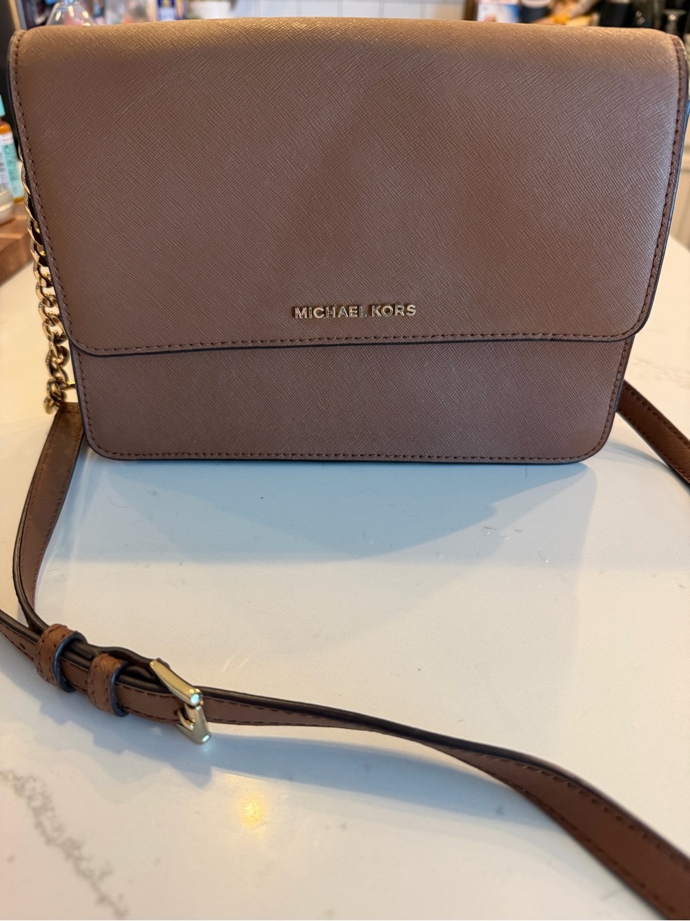 Michael Kors Mauve Taupe Saffiano Leather Crossbody